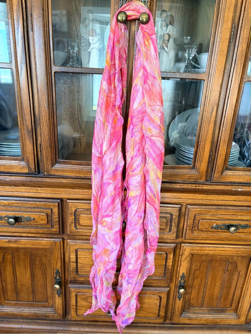 Lightweight Pink & Orange Patterned Scarf